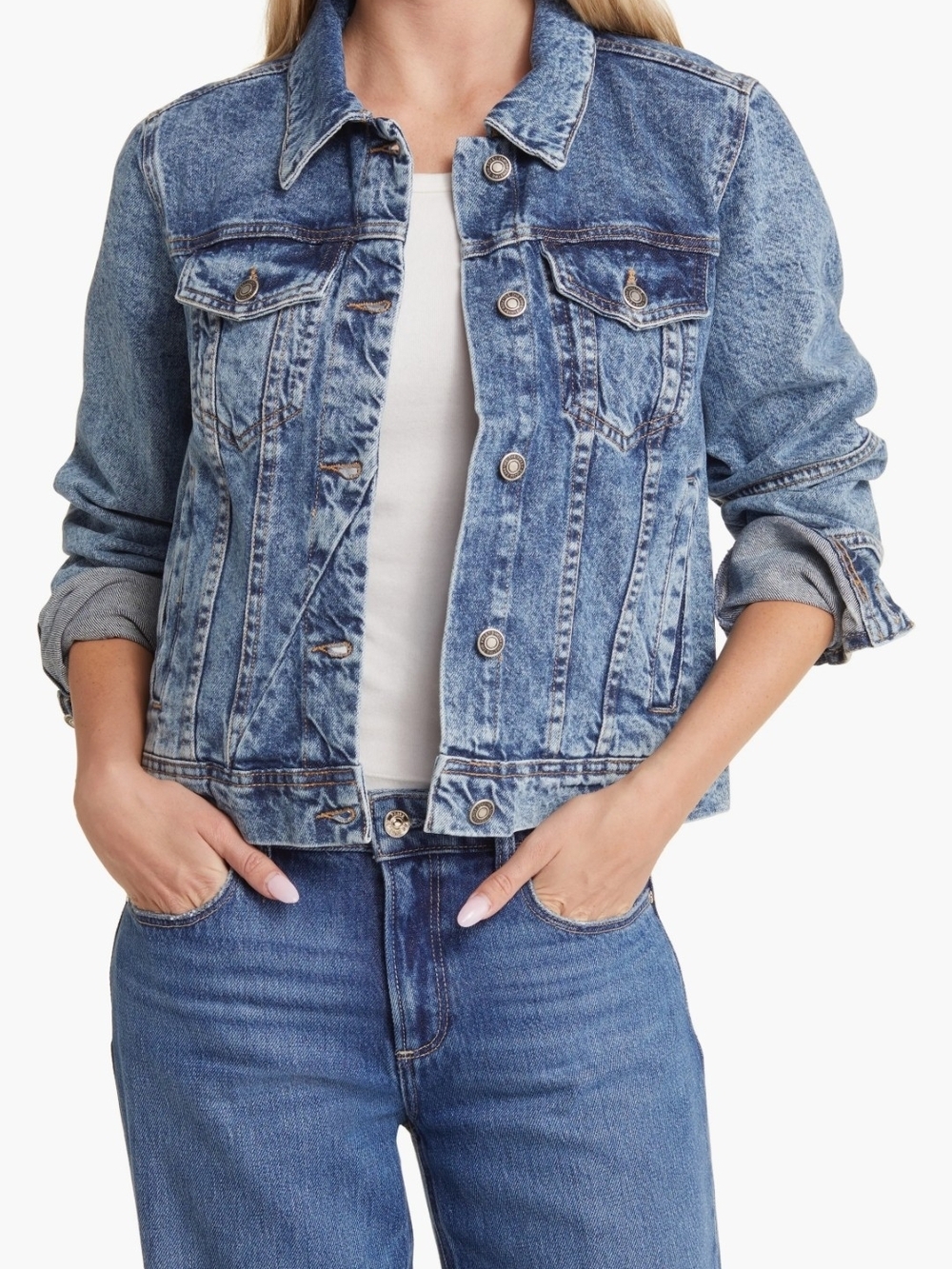 We The Free RUMORS Light Blue Washed Denim Jean Jacket Size L